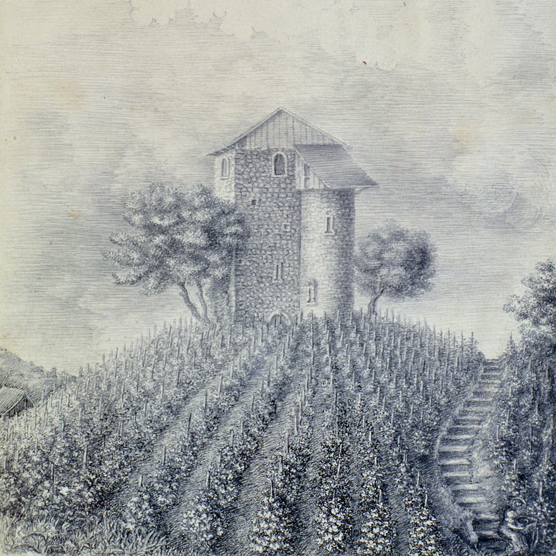 Zeichnung der Burg Anwil vor 1840